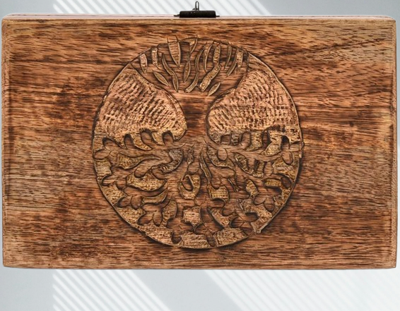 Tree of Life Mango Wood Keepsake Box - Handmade Jewelry Organizer, Unique Gift for Men & Women (Flame Work Engraving)