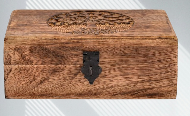 Tree of Life Mango Wood Keepsake Box - Handmade Jewelry Organizer, Unique Gift for Men & Women (Flame Work Engraving)