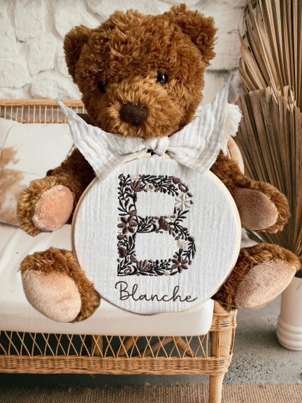 Custom Embroidered Drum & Flowers Baby Kit - First Name Birthday Gift