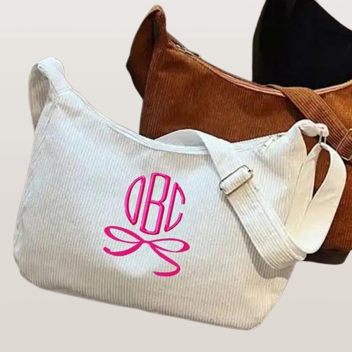 Cotton Corduroy Bag with Bow - Personalized Gift for Her