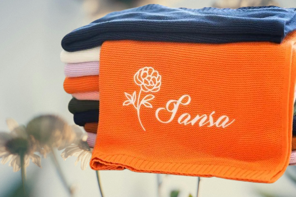 Newborn Gift Idea - Knit Blanket with Birth Flower & Name Embroidery