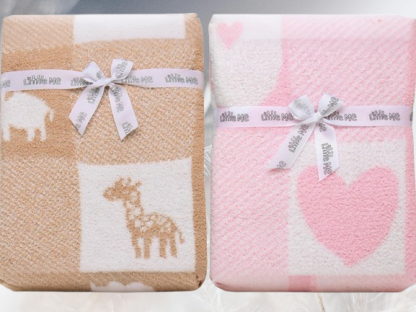 Hearts Jacquard Baby Blanket – Soft Pink and White Chenille, 30x40 Inches