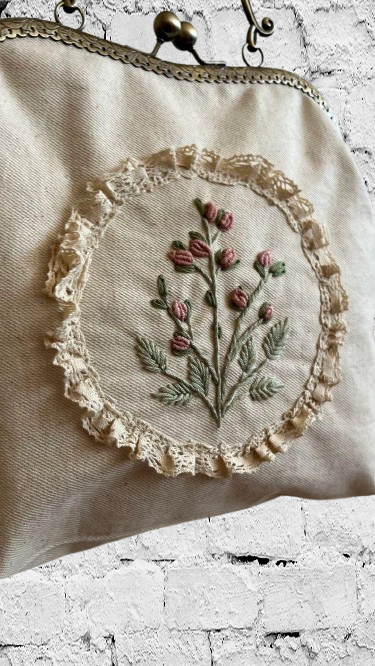 Custom Vintage Flower Bag - Embroidered Clasp Clutch or Crossbody