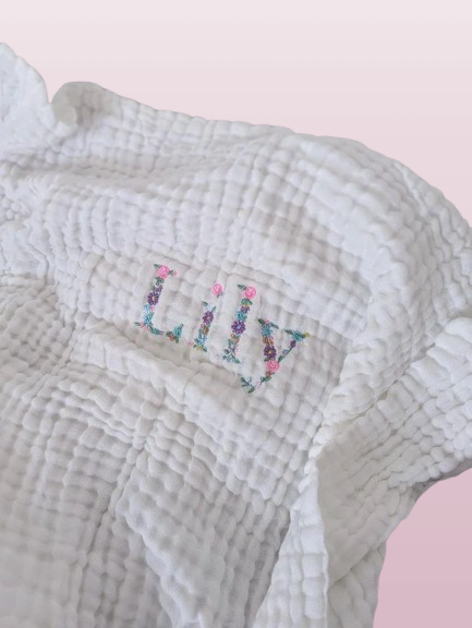 Floral Swaddle Blanket for Girls - Custom Embroidered Name