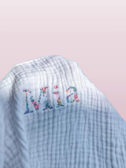 Floral Swaddle Blanket for Girls - Custom Embroidered Name