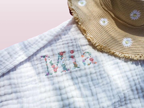 Floral Swaddle Blanket for Girls - Custom Embroidered Name