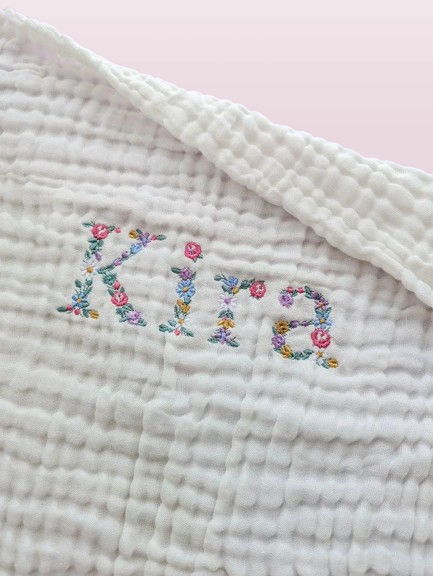 Floral Swaddle Blanket for Girls - Custom Embroidered Name