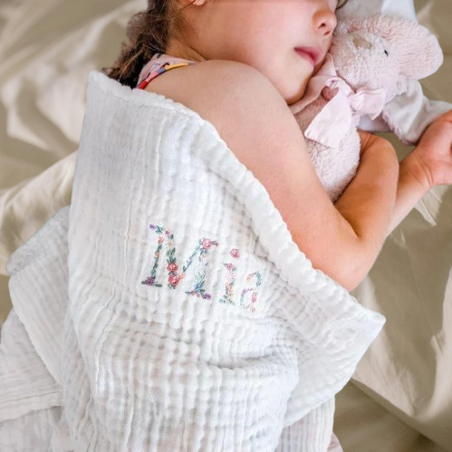 Floral Swaddle Blanket for Girls - Custom Embroidered Name