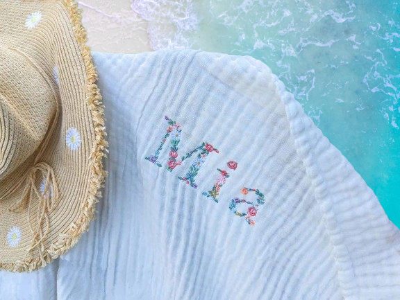 Floral Swaddle Blanket for Girls - Custom Embroidered Name