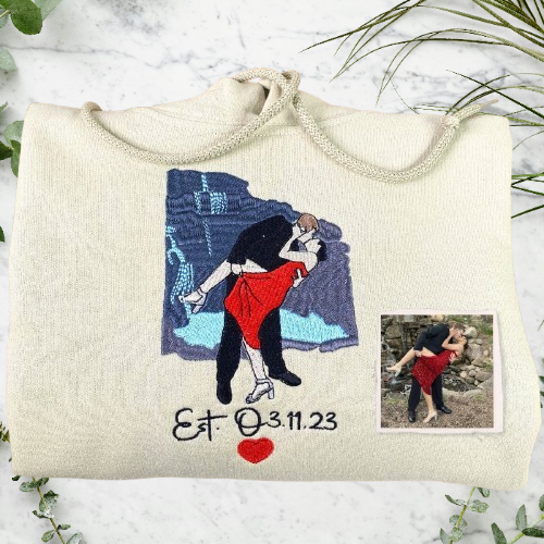 Photo to Line Art Hoodie – Custom Embroidered Personalized Gift