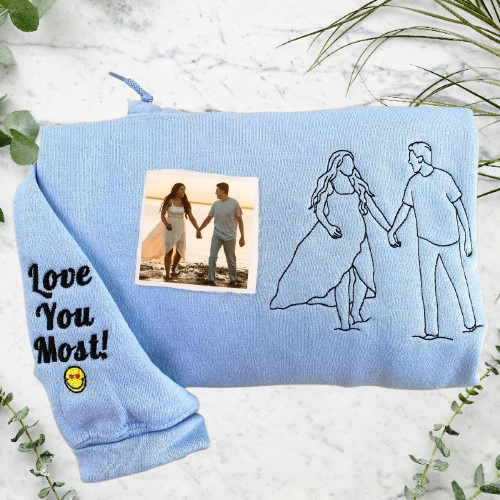 Photo to Line Art Hoodie – Custom Embroidered Personalized Gift