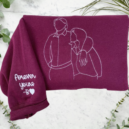 Photo to Line Art Hoodie – Custom Embroidered Personalized Gift
