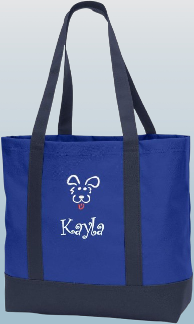 Personalized Blue Tote Bag - Embroidered Puppy Dog for Pet Lovers