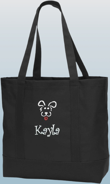 Personalized Blue Tote Bag - Embroidered Puppy Dog for Pet Lovers