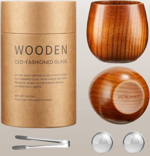 Personalized Wooden Bourbon Glasses Set - Handcrafted Old Fashioned Whiskey Drinking Glasses, Unique Gift for Men, Dad, Husband, or Brother, Perfect for Anniversaries & Birthdays