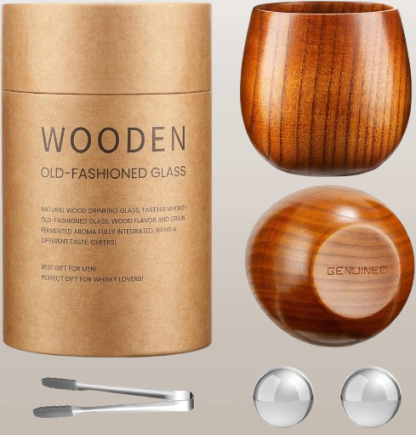 Personalized Wooden Bourbon Glasses Set - Handcrafted Old Fashioned Whiskey Drinking Glasses, Unique Gift for Men, Dad, Husband, or Brother, Perfect for Anniversaries & Birthdays