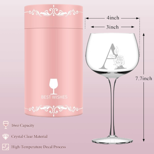Personalized Wine Glasses - Custom Gifts for Women, Mom, Wife, Friend - Monogrammed A-Z, Perfect for Birthdays