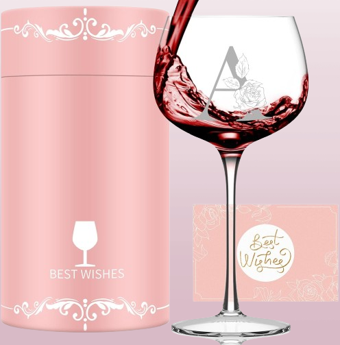 Personalized Wine Glasses - Custom Gifts for Women, Mom, Wife, Friend - Monogrammed A-Z, Perfect for Birthdays