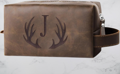 Personalized Leather Toiletry Bag for Men - Engraved Initials, Waterproof Travel Shaving Bag - Unique Gift for Him, Perfect for Birthdays & Travel