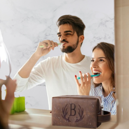 Personalized Leather Toiletry Bag for Men - Engraved Initials, Waterproof Travel Shaving Bag - Unique Gift for Him, Perfect for Birthdays & Travel