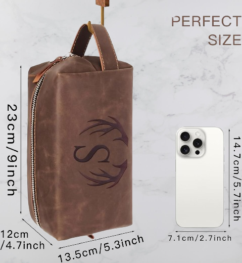 Personalized Leather Toiletry Bag for Men - Engraved Initials, Waterproof Travel Shaving Bag - Unique Gift for Him, Perfect for Birthdays & Travel