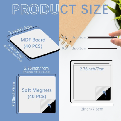 80-Piece Sublimation Magnet Blanks Kit - 3x3 Square DIY Craft Set for Personalized Fridge Magnets, Includes 40 Blanks & 40 Soft Magnets"