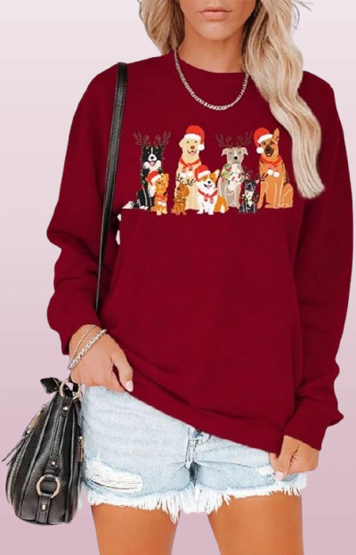 Festive Dog Lover’s Sweatshirt – Christmas Dog Graphic Long Sleeve Top