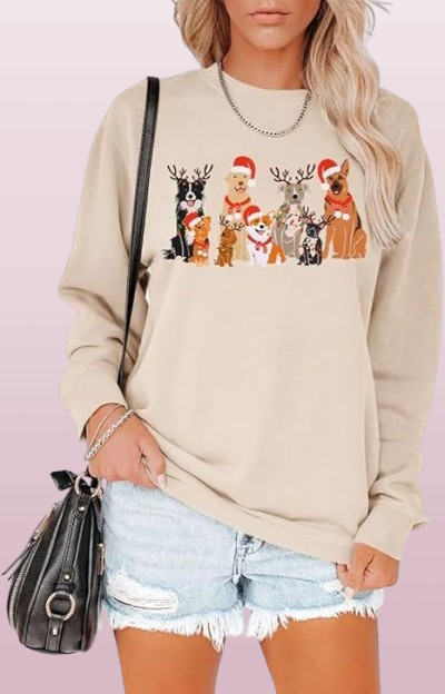 Festive Dog Lover’s Sweatshirt – Christmas Dog Graphic Long Sleeve Top