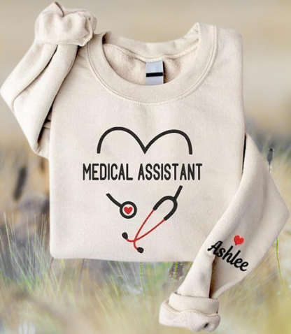 Custom Nurse Crewneck with Hand-Stitched Floral Design