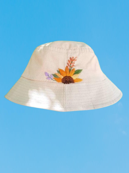 Sunflower Embroidered Bucket Hat - Unique Handmade Gift for Mom