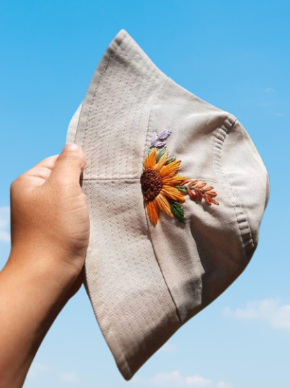 Sunflower Embroidered Bucket Hat - Unique Handmade Gift for Mom
