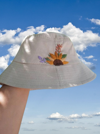 Sunflower Embroidered Bucket Hat - Unique Handmade Gift for Mom