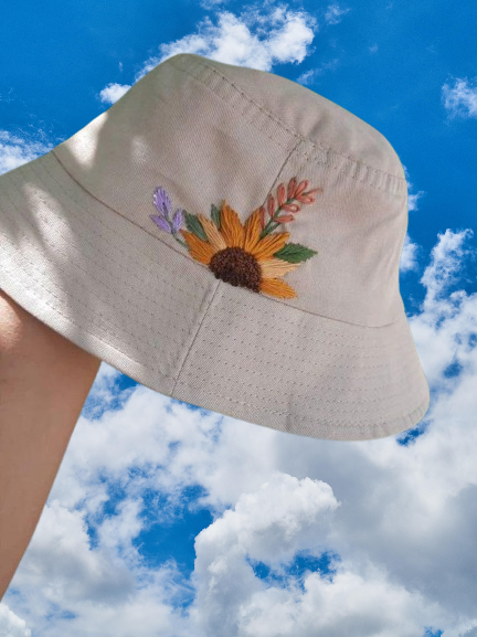 Sunflower Embroidered Bucket Hat - Unique Handmade Gift for Mom