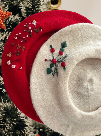 Winter Wool Beret - Hand-Embroidered Vintage French Hat