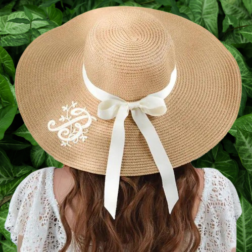 Custom Bride Sun Hat with 3D Embroidery - Personalized Floppy Beach Hat, Unique Gift for Her or Bridesmaids