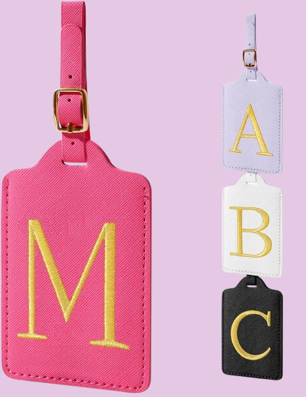 Custom Embroidered Initial Luggage Tags - Stylish PU Leather Suitcase Identifier, Personalized Travel Bag Tags for Men, Women, Kids, and Handbags