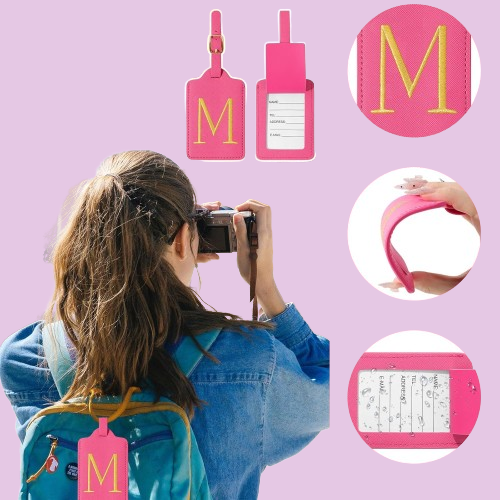 Custom Embroidered Initial Luggage Tags - Stylish PU Leather Suitcase Identifier, Personalized Travel Bag Tags for Men, Women, Kids, and Handbags