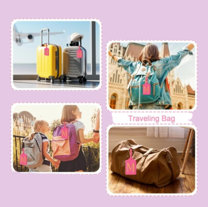 Custom Embroidered Initial Luggage Tags - Stylish PU Leather Suitcase Identifier, Personalized Travel Bag Tags for Men, Women, Kids, and Handbags
