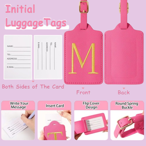 Custom Embroidered Initial Luggage Tags - Stylish PU Leather Suitcase Identifier, Personalized Travel Bag Tags for Men, Women, Kids, and Handbags