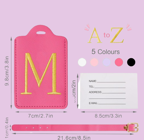 Custom Embroidered Initial Luggage Tags - Stylish PU Leather Suitcase Identifier, Personalized Travel Bag Tags for Men, Women, Kids, and Handbags