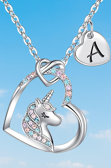 Unicorn Necklace with  Heart - Personalized Initial Jewelry for Girls, Adjustable Chain, Birthday Christmas Gifts.