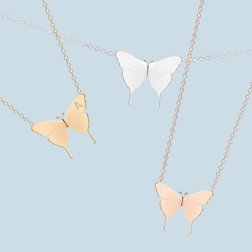 Personalized Name Necklace - Butterfly Pendant Initial Jewelry for Women, Minimalist Dainty Everyday Chain Gift