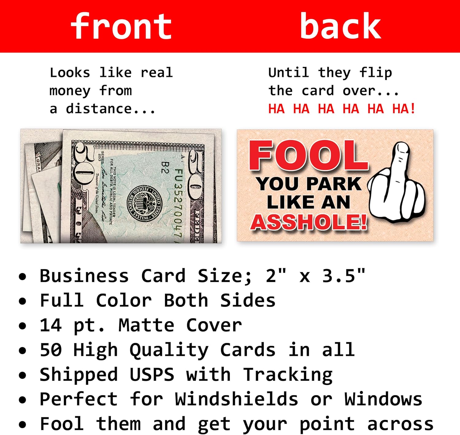 🔥You Park Like An A - hole Bad Parking Prank Cards Look Like $50 Money from a Distance