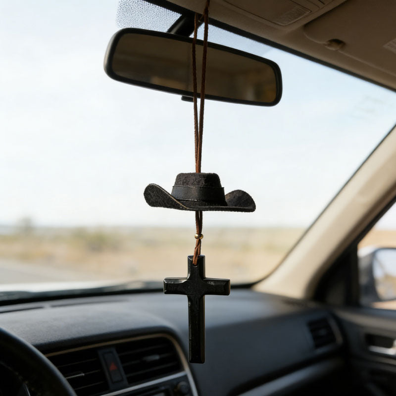 🤠The Rancher‘s Cross | Cowboy Hat & Cross Car Charm for Faith & Freedom