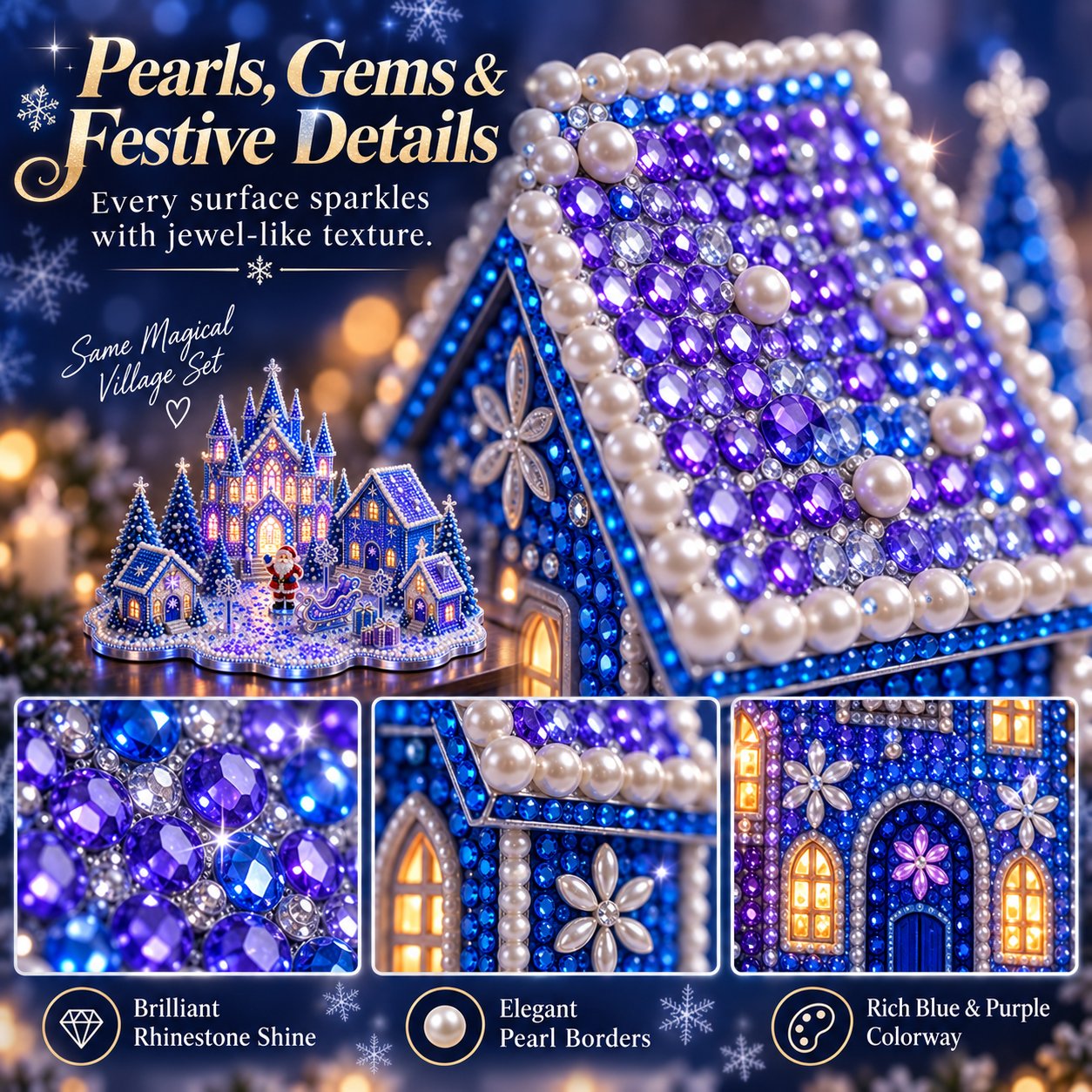 Christmas Village Gem Art Rhinestone and Pearl Details