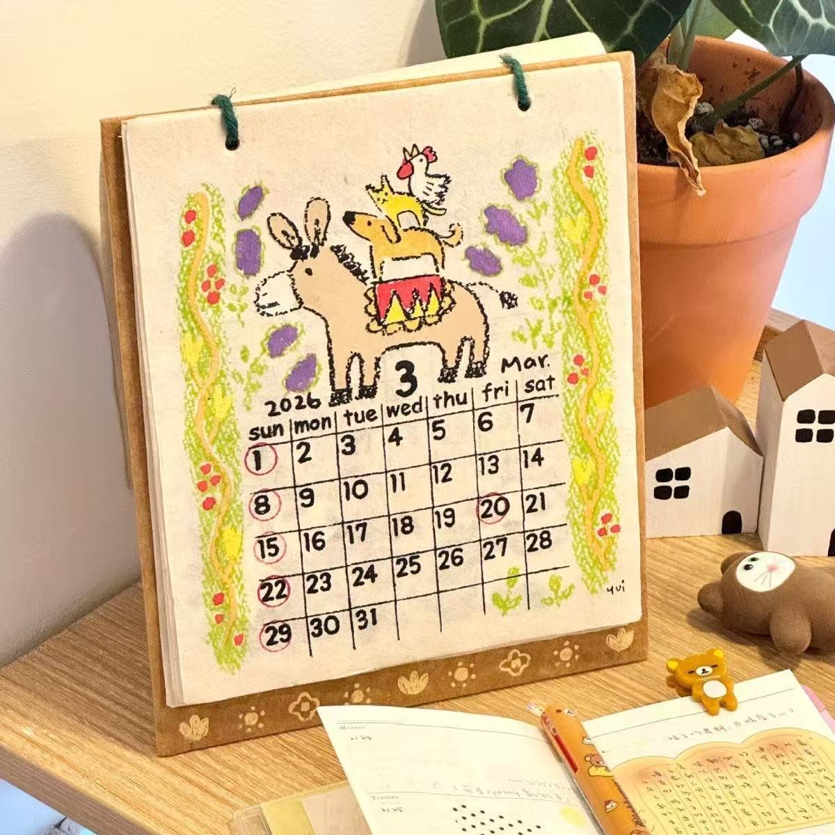 🗓️2026 Hand-Drawn Doodle Illustration Desk Calendar