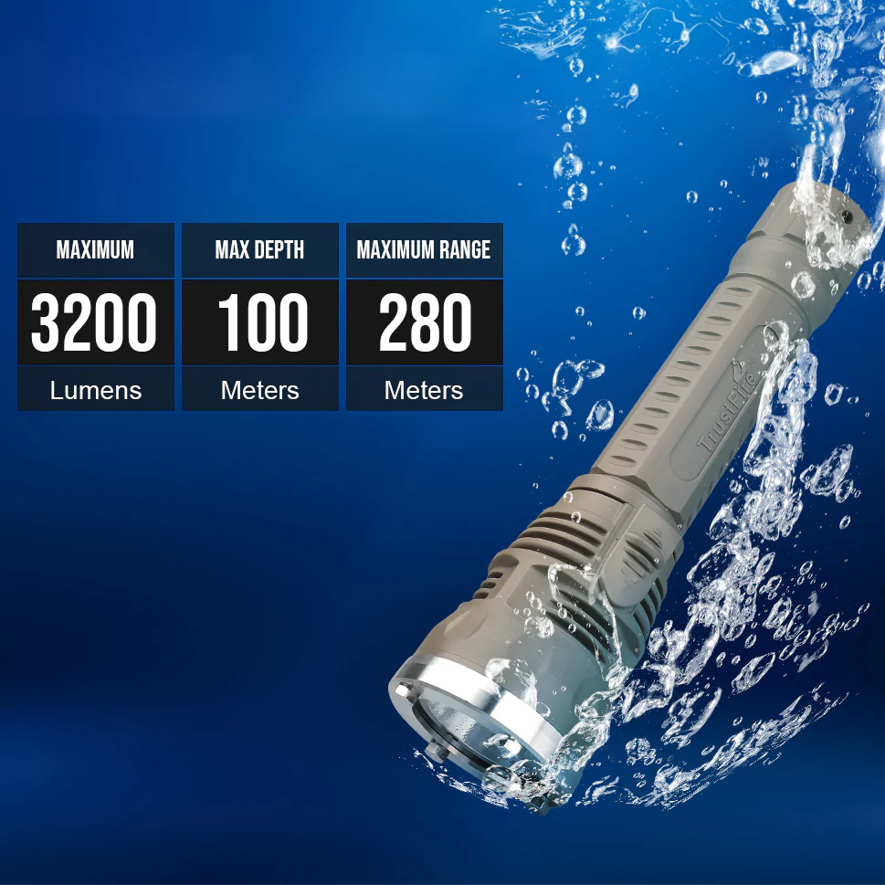 TrustFire DF002 new underwater diving flashlight 3200 Lumens IPX8 waterproof diving torch