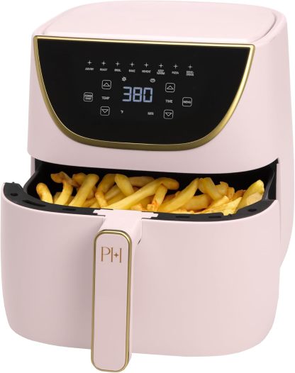 Paris Hilton Air Fryer Large Capacity 6 Quart Touch Screen Display 8 in 1 (Air Frying, Roasting, Baking, Reheating, Warming, Pizza, Dehydrated) Dishwasher Safe Non-Stick Basket, Crisper Pink