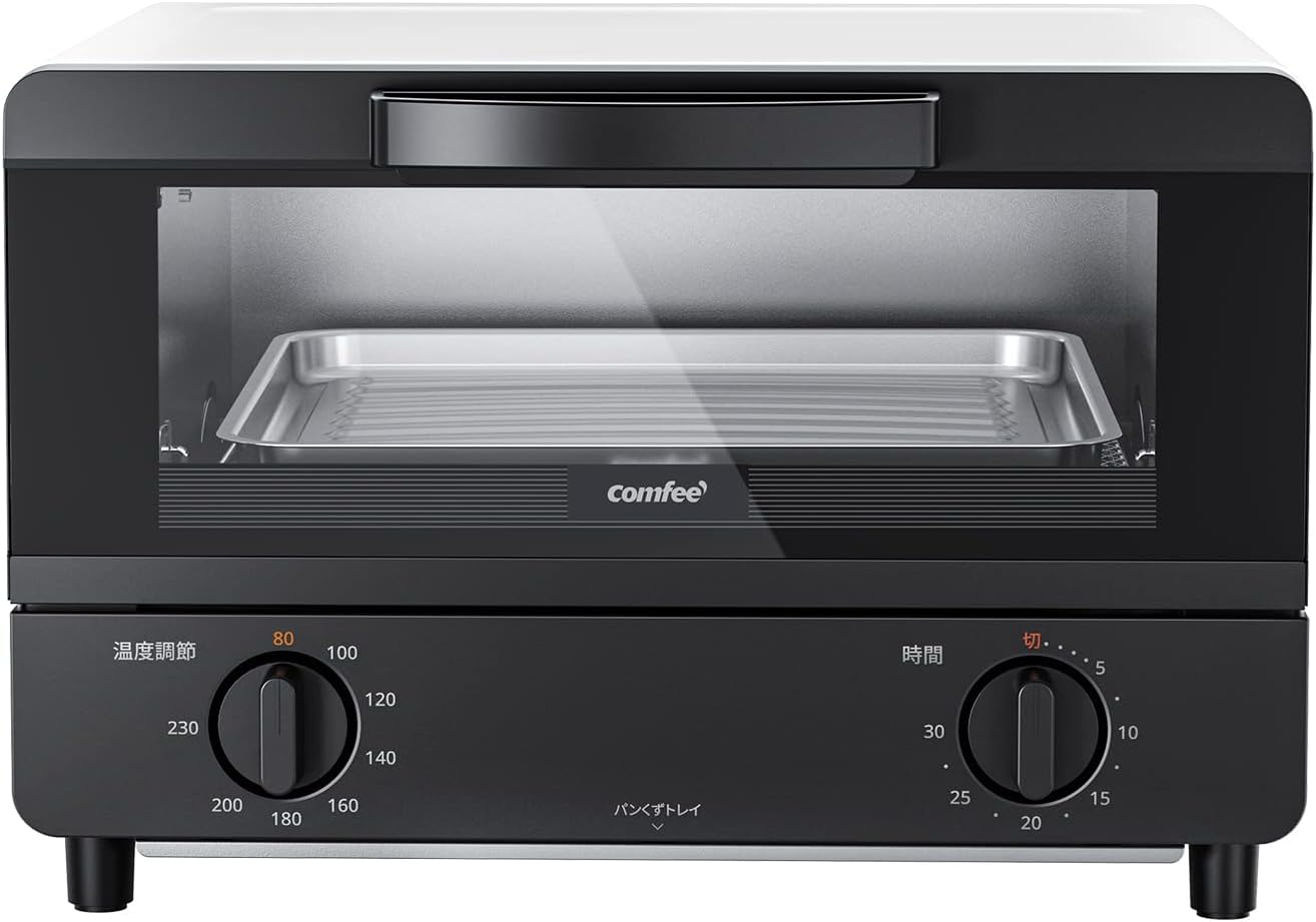 COMFEE' CF-AD081 Toaster Oven 8L Toaster, 2 Baking Tables, Timer Setting, Up to 176°F (80 - 230 °C) Stepless, Temperature Adjustment, 1000 W, Top and Bottom Firepower, Compact Design, Easy Care, Tray