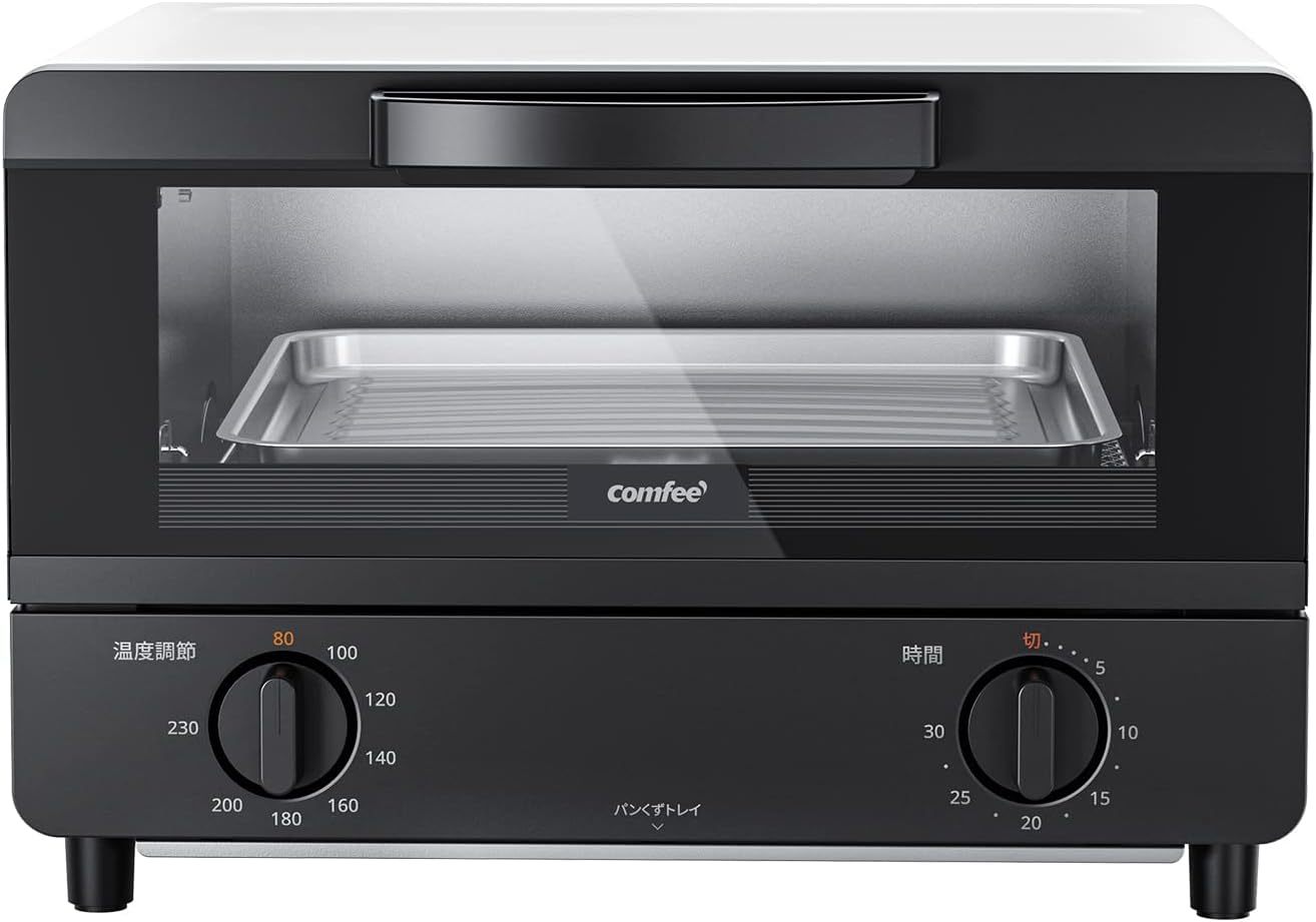 COMFEE' CF-AD081 Toaster Oven 8L Toaster, 2 Baking Tables, Timer Setting, Up to 176°F (80 - 230 °C) Stepless, Temperature Adjustment, 1000 W, Top and Bottom Firepower, Compact Design, Easy Care, Tray